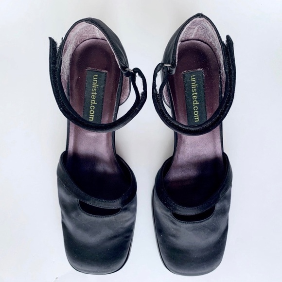 New Vintage Unlisted black satin ankle strap shoes - Picture 3 of 8